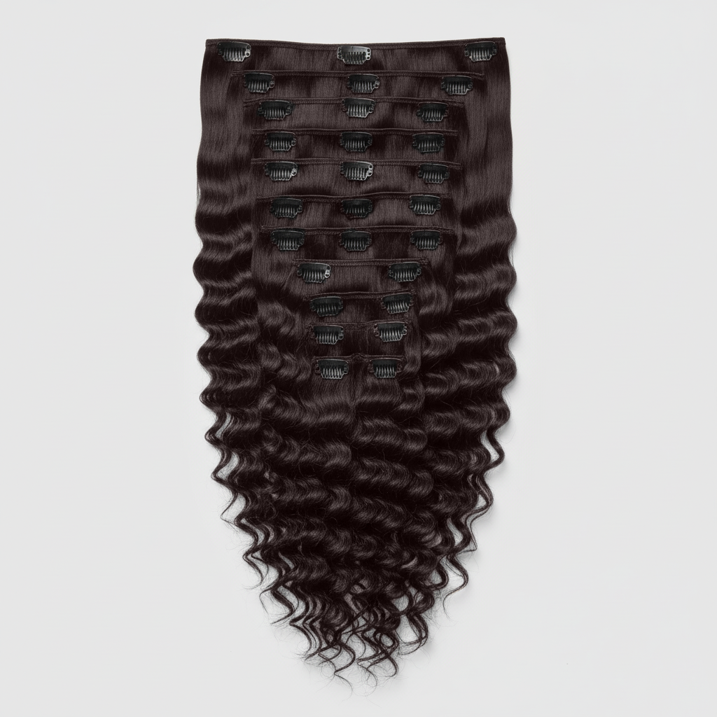 Seamless Clip in Extension - Deep Curly 28” Dark Chestnut Brown