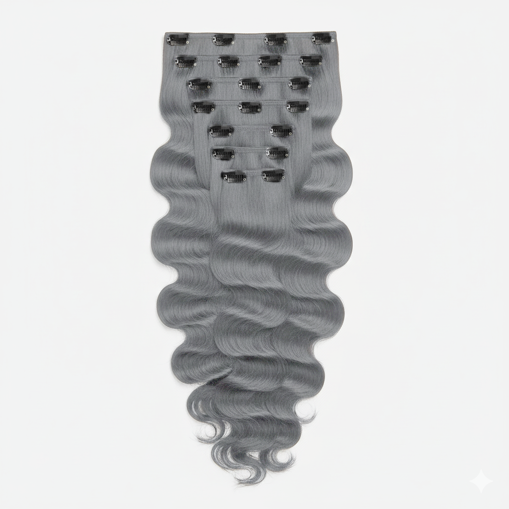 Seamless Clip in Extension - Natural Wavy 26” Silver Blonde